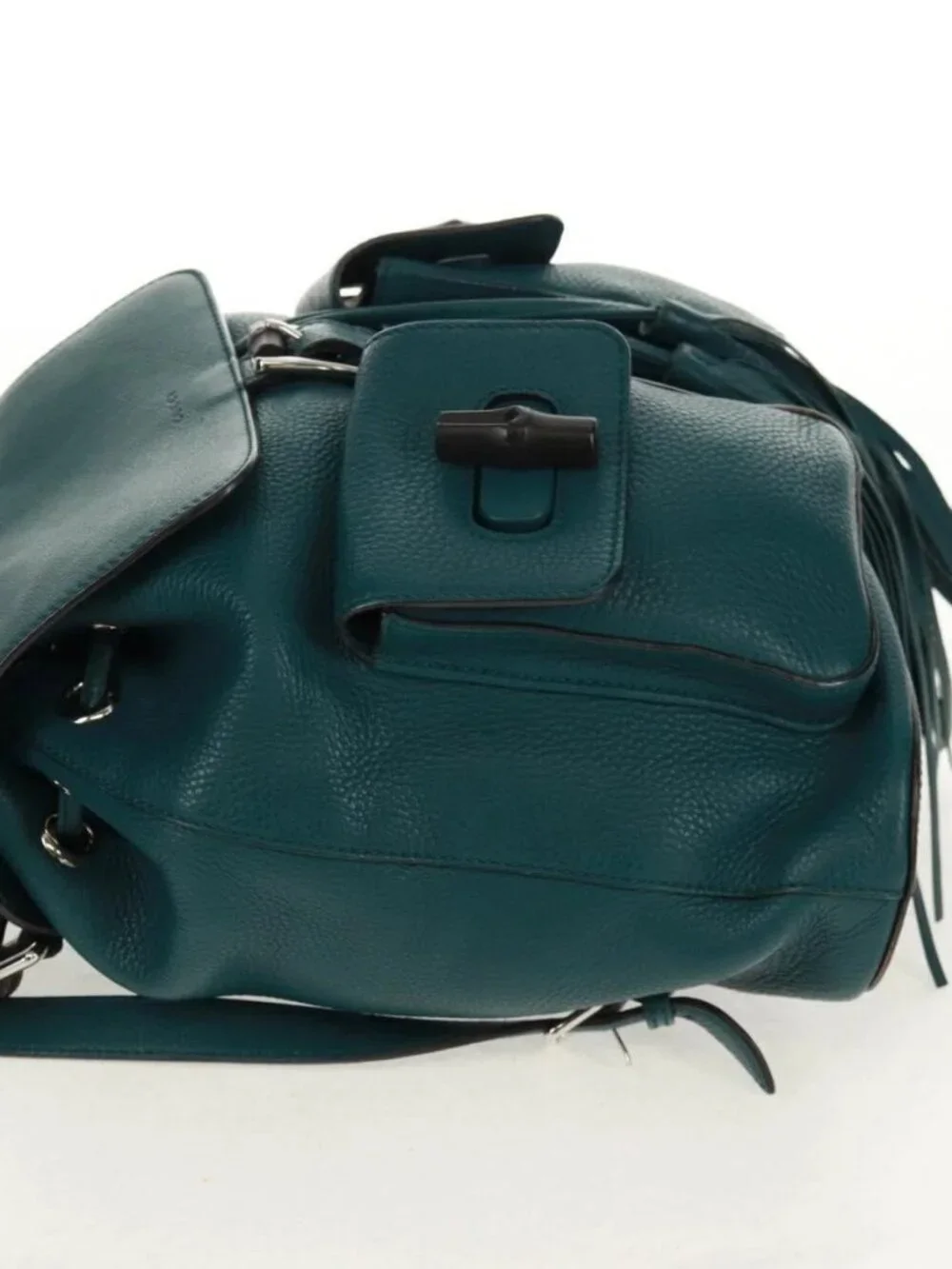 GUCCI Bamboo Backpack Leather Green Silver 370833 Auth 159026V